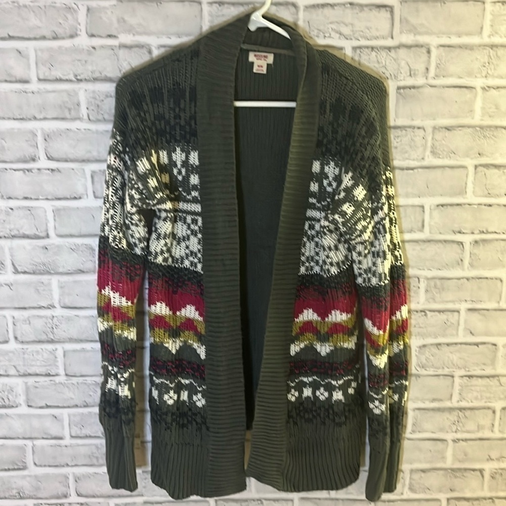 Mossimo medium women’s Fair Isle Multicolor Open Front Sweater Cardigan Gray